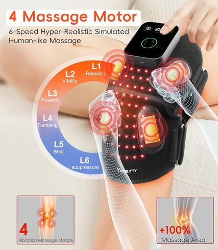 تدليك دعامة الركبة للعلاج بالضوء الأحمر المتطور مع 4 محركات اهتزاز، أجهزة علاج قابلة لإعادة الشحن بالأشعة تحت الحمراء بقوة 5000 مللي أمبير في الساعة 850 نانومتر مع مؤقت لتخفيف الركبتين/الكتفين/المرفقين، داخلي وخارجي in Kuwait