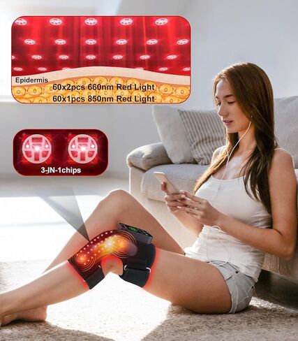 تدليك دعامة الركبة للعلاج بالضوء الأحمر المتطور مع 4 محركات اهتزاز، أجهزة علاج قابلة لإعادة الشحن بالأشعة تحت الحمراء بقوة 5000 مللي أمبير في الساعة 850 نانومتر مع مؤقت لتخفيف الركبتين/الكتفين/المرفقين، داخلي وخارجي in Kuwait