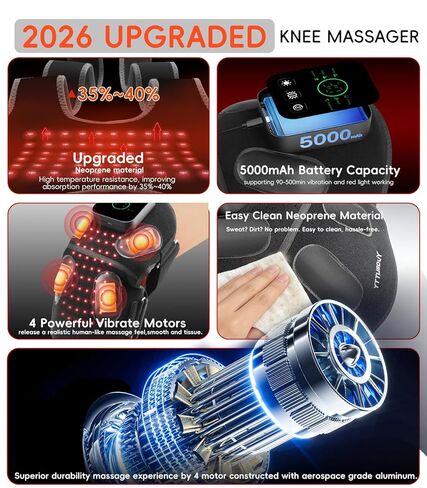 تدليك دعامة الركبة للعلاج بالضوء الأحمر المتطور مع 4 محركات اهتزاز، أجهزة علاج قابلة لإعادة الشحن بالأشعة تحت الحمراء بقوة 5000 مللي أمبير في الساعة 850 نانومتر مع مؤقت لتخفيف الركبتين/الكتفين/المرفقين، داخلي وخارجي in Kuwait