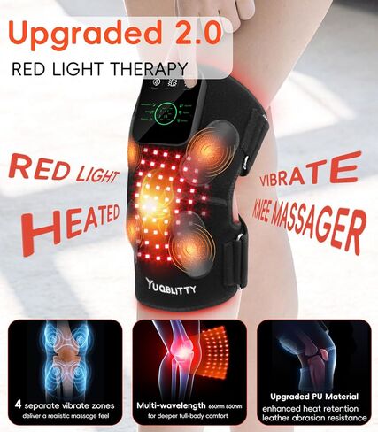تدليك دعامة الركبة للعلاج بالضوء الأحمر المتطور مع 4 محركات اهتزاز، أجهزة علاج قابلة لإعادة الشحن بالأشعة تحت الحمراء بقوة 5000 مللي أمبير في الساعة 850 نانومتر مع مؤقت لتخفيف الركبتين/الكتفين/المرفقين، داخلي وخارجي in Kuwait