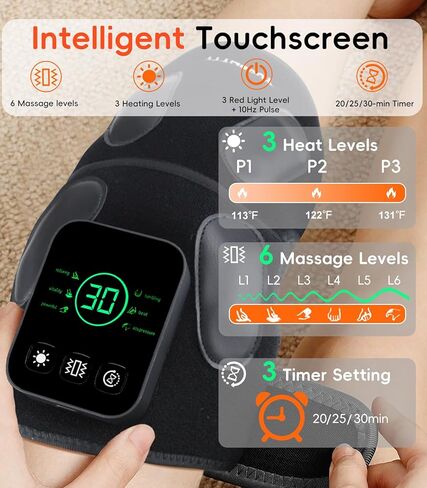 تدليك دعامة الركبة للعلاج بالضوء الأحمر المتطور مع 4 محركات اهتزاز، أجهزة علاج قابلة لإعادة الشحن بالأشعة تحت الحمراء بقوة 5000 مللي أمبير في الساعة 850 نانومتر مع مؤقت لتخفيف الركبتين/الكتفين/المرفقين، داخلي وخارجي in Kuwait