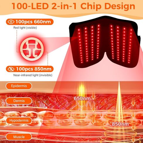 قفازات لاسلكية للعلاج بالضوء الأحمر لليد، تغطية كاملة 360 درجة، 100 مصباح LED مع 660 نانومتر و850 نانومتر للأشعة تحت الحمراء القريبة | 5000 مللي أمبير | مؤقت إيقاف التشغيل التلقائي سهل التنظيف in Kuwait