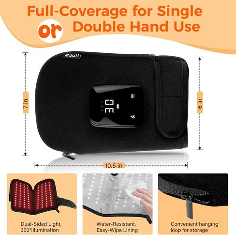 قفازات لاسلكية للعلاج بالضوء الأحمر لليد، تغطية كاملة 360 درجة، 100 مصباح LED مع 660 نانومتر و850 نانومتر للأشعة تحت الحمراء القريبة | 5000 مللي أمبير | مؤقت إيقاف التشغيل التلقائي سهل التنظيف in Kuwait