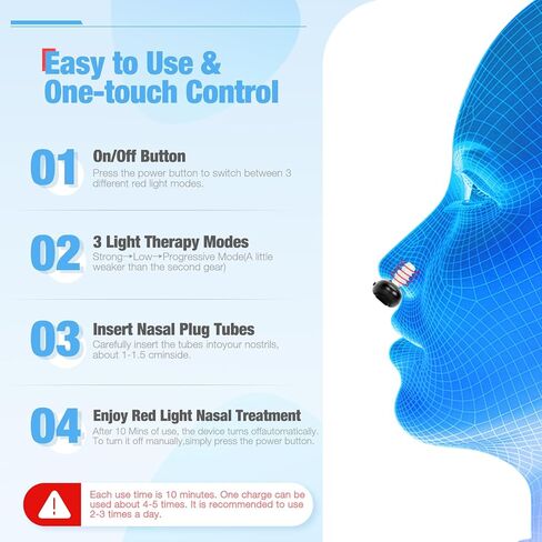 Red Light Nasal Therapy Device, Three Light Therapy Modes, Portable Red Light Therapy for Nose, Red Light Nasal Soothing Device Relieves Nasal Dryness and Sinus Discomfort in Kuwait