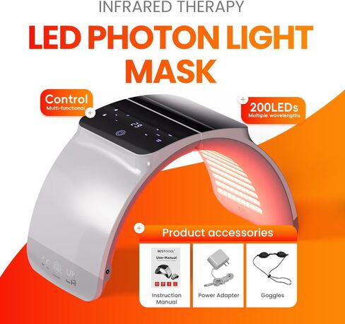 Bestqool LED قناع الفوتون LED العلاج بالضوء - 6 ألوان مع ضوء الأشعة تحت الحمراء القريبة قناع الوجه LED لتجديد شباب البشرة، سبا، الوجه، العناية بالبشرة، جهاز صالون التجميل in Kuwait