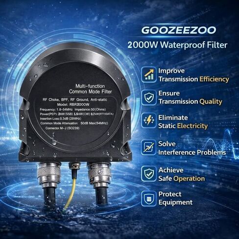 RBR2000W High-Power 2000W Common Mode Filter, 1.8-54MHz Waterproof RF Choke & RF Ground, 3-in-1 Band-Pass Filter for Amateur Radio Outdoor and Base Station Use in Kuwait