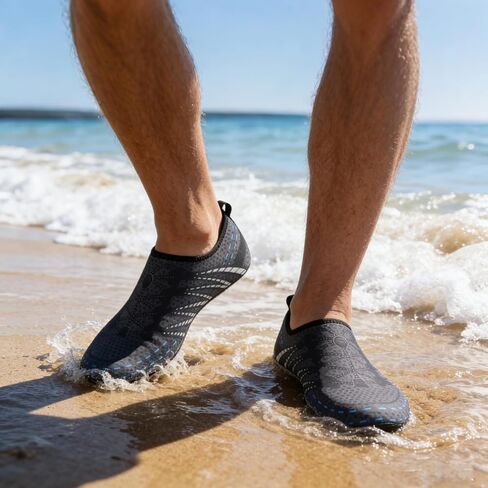 Mens Womens Water Shoes Quick Dry Barefoot Shoes Non-Slip Aqua Socks for Beach Swim Black Blue Line in Saudi Arabia