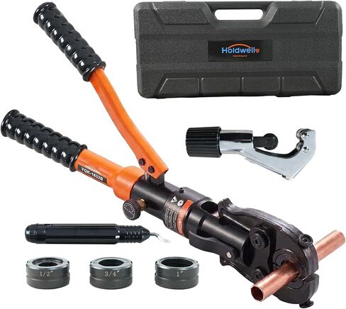 Manual Hydraulic Copper Pipe Press Tool, 3 VUS Jaws (1/2",3/4",1") for Copper Pipes, 360° Rotatable Head, with Pipe Cutter & Deburring Tool, for Narrow Space/Tee/Elbow Fittings in Saudi Arabia