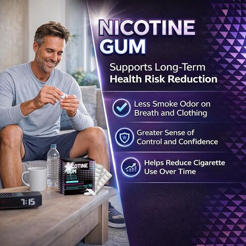 Nicotine Gum 4mg Mint Flavor Help Quit Smoking and Vaping Aid, Reduce Cravings - Nicotine Replacement Therapy, Smoke-Free Places, Work & Travel（180 Count） in Saudi Arabia