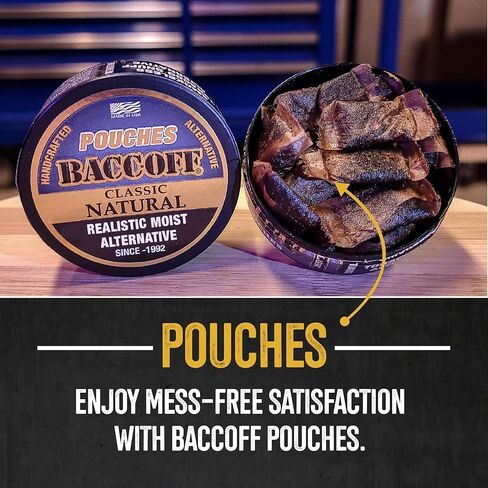 5 Cans, BaccOff Classic Natural Pouches, Black Tea Base with Smoky, Classic Flavors, 16 Pouches Per Can in Kuwait