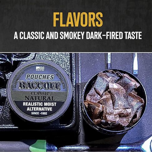 5 Cans, BaccOff Classic Natural Pouches, Black Tea Base with Smoky, Classic Flavors, 16 Pouches Per Can in Kuwait