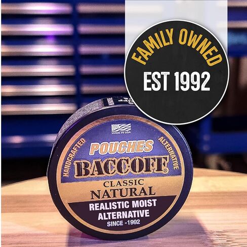 5 Cans, BaccOff Classic Natural Pouches, Black Tea Base with Smoky, Classic Flavors, 16 Pouches Per Can in Kuwait