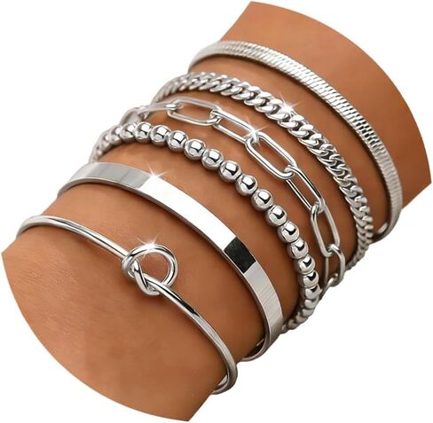 حزمة 6 PCS أساور مطلية بالذهب للنساء طبقة مكدس الكفة المكدس القابلة للتعديل غير القابلة للتشويه ماء التراص كل يوم هدايا مجموعة مجموعة مجوهرات in Kuwait