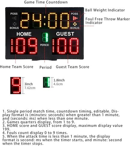 Eujgoov Scoreboard Basketball Electronic LED Digital Multisport Tabletop Indoor Clock 11 Digit Timer Buzzer for Indoor Sports Game Training in Saudi Arabia