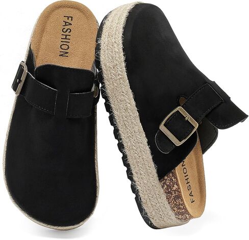 قباقيب من جلد الغزال من youermei للنساء - وسادة قدم مريحة من الفلين سهلة الارتداء مع إسفنج يحتفظ بالشكل ودعم للقوس - أحذية بطاطس مع إبزيم قابل للتعديل، بيج in Kuwait