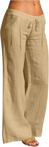 Womens Pleated Casual Pants – Cotton Linen Drawstring Trousers with Pockets, Stylish and Comfortable Cropped Pants in Saudi Arabia
