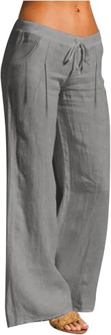 Womens Pleated Casual Pants – Cotton Linen Drawstring Trousers with Pockets, Stylish and Comfortable Cropped Pants in Saudi Arabia