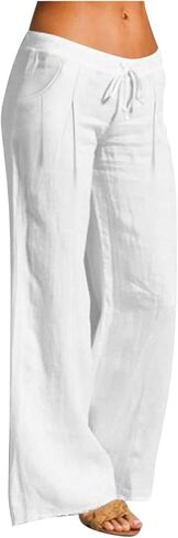 Womens Pleated Casual Pants – Cotton Linen Drawstring Trousers with Pockets, Stylish and Comfortable Cropped Pants in Saudi Arabia