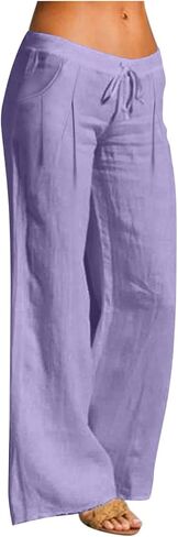 Womens Pleated Casual Pants – Cotton Linen Drawstring Trousers with Pockets, Stylish and Comfortable Cropped Pants in Saudi Arabia