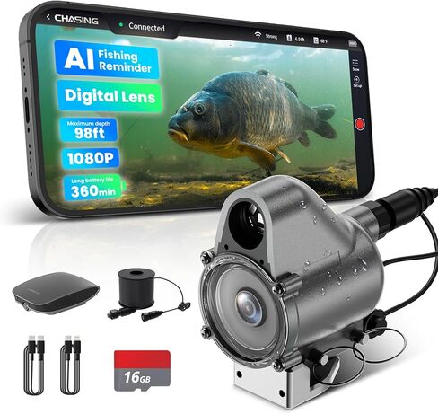 Chasing Canfish CF1 Underwater Fishing Camera Kit,1080P Full HD Portable Video Fish Finder,APP Remote Control Real-time Observation,Fishing Camera (Silver) in Kuwait