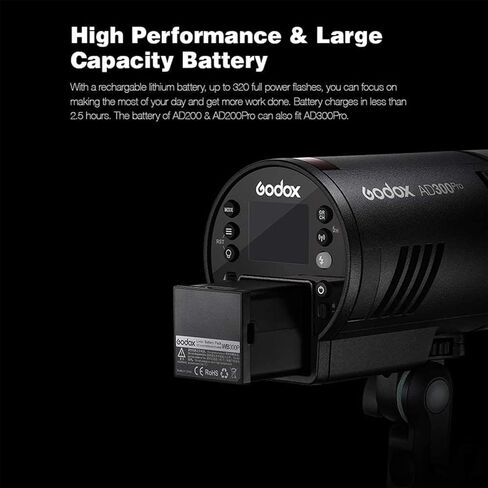 فلاش Godox AD400 Pro II TTL خارجي 400 وات، 30 وات ثنائي اللون 2800K-6000K، فلاش تصميم مزدوج التركيب، 2.4 جيجا هرتز X نظام HSS 1/8000 ثانية، 0.01 ثانية ~ 1 ثانية وقت إعادة التدوير، 460 قوة كاملة، ترقية Godox AD400Pro in Saudi Arabia