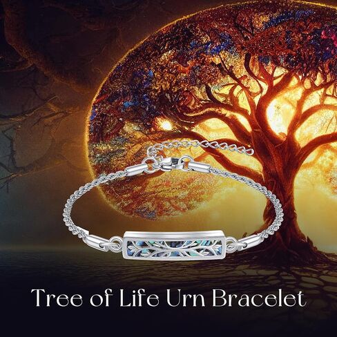 Tree of Life Urn Bracelet Sterling Silver Created Opal Urn Bracelet for Ashes Tree of Life Cremation Jewelry for Women in Saudi Arabia