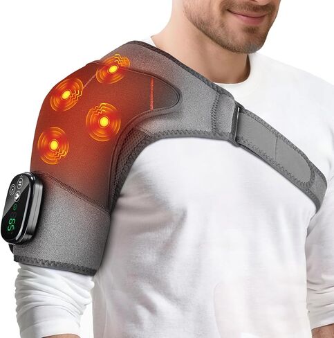 Shoulder Heating Pad with Massage, Cordless Heated Shoulder Brace Wrap Massager for Pain Relief Deep Tissue, Rotator Cuff Heating Pad, Gray in Kuwait
