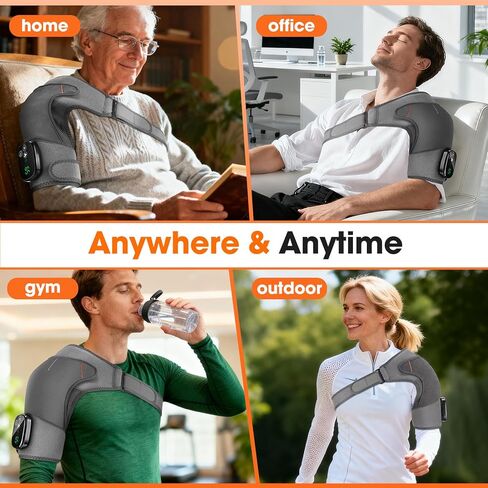 Shoulder Heating Pad with Massage, Cordless Heated Shoulder Brace Wrap Massager for Pain Relief Deep Tissue, Rotator Cuff Heating Pad, Gray in Kuwait