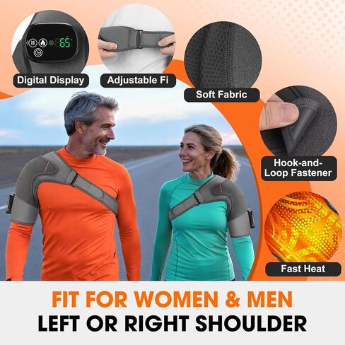 Shoulder Heating Pad with Massage, Cordless Heated Shoulder Brace Wrap Massager for Pain Relief Deep Tissue, Rotator Cuff Heating Pad, Gray in Kuwait