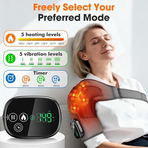 Shoulder Heating Pad with Massage, Cordless Heated Shoulder Brace Wrap Massager for Pain Relief Deep Tissue, Rotator Cuff Heating Pad, Gray in Kuwait
