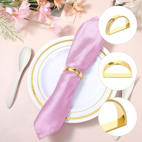 24 Pcs Gold Napkin Rings Set, Semicircle Metal Gold Napkin Holder Buckles, Fall Thanksgiving Christmas Napkin Rings, Napkins Rings for Dinner Table Decor, Wedding, Banquet, Party, Easter in Saudi Arabia