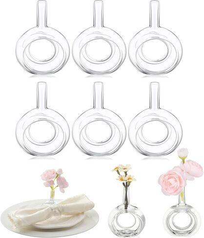 Honeydak 12pcs Glass Vase Napkin Rings Hand Blown High Borosilicate Vase Flower Vases Napkin Rings Holders for Wedding, Birthday Banquet Artistic Table Decor, 2.36 x 1.77 x 3.15 Inches in Saudi Arabia
