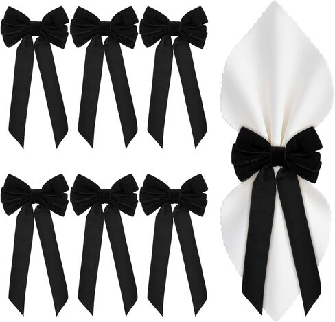 6 PCS Bow Napkin Rings, Elegant Velvet Bows Design, Burgundy Bow Napkin Rings Black for Dinner Table Decor， Weeding Decoration(Black) in Saudi Arabia