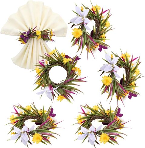 6 Pcs Widlfower Napkin Rings Daisy Mini Wreath Taper Candle Holder Spring Summer Artificial Flower Napkin Ring for Farmhouse Banquet Tableware Festive Decor Wedding Tea Party Dinner Supplies in Saudi Arabia
