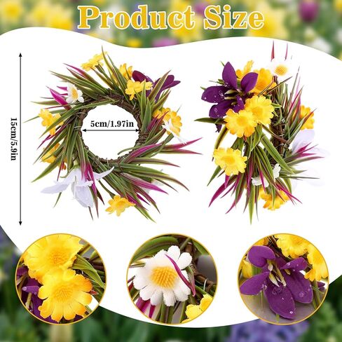 6 Pcs Widlfower Napkin Rings Daisy Mini Wreath Taper Candle Holder Spring Summer Artificial Flower Napkin Ring for Farmhouse Banquet Tableware Festive Decor Wedding Tea Party Dinner Supplies in Saudi Arabia