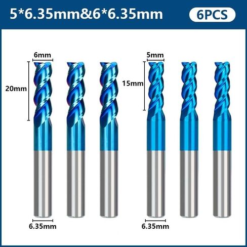 6 قطع كربيد نهاية قاطعة الطاحونة 3 الناي راوتر بت نانو الأزرق طلاء كربيد نهاية مطحنة قطع الألومنيوم قاطعة المطحنة أداة طحن المعادن in Kuwait