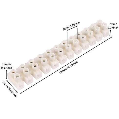 10pcs Terminal Block White Screw Terminal Connector Dual Row Electric Barrier Block 12-Position Terminal Strip, 10 Amp 380 V for Small Home Projects and Electrical in Saudi Arabia