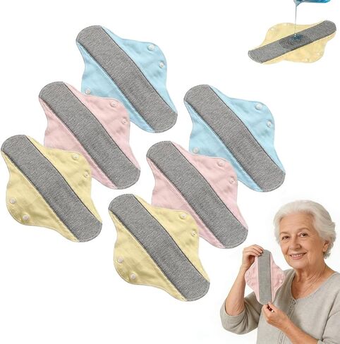 6 Pieces Reusable Leak-Proof & Waterproof Washable Pads, Pure Cotton Washable Underwear for Elderly Care & Mobility Support, Feel Secure, Dry, Comfortable Breathable Fabric for Women in Saudi Arabia