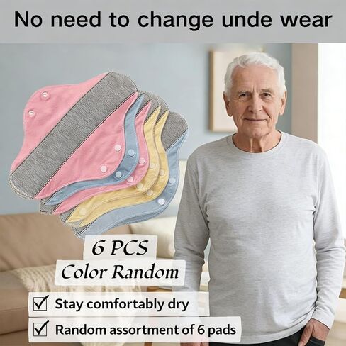 6 Pieces Reusable Leak-Proof & Waterproof Washable Pads, Pure Cotton Washable Underwear for Elderly Care & Mobility Support, Feel Secure, Dry, Comfortable Breathable Fabric for Women in Saudi Arabia