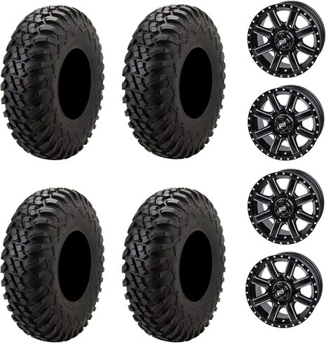 أربعة 32x10-14 TUSK TERRABITE HUCKITY DIGHT 8-PLY الإطارات UTV مثبتة على عجلات Cascade TUSK-لتطبيقات Polaris 4/156 يشمل نمط الترباس المكسرات العربية (4+3 إزاحة ، Machined/Black) in Kuwait