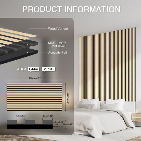 Wood Panels for Wall, Soundproof & Acoustic Wood Slat Wall Panel for Interior Decor, Sound Absorbing Panels for Office,Home Theater & Living Room(Oak#13,2 Pack-47.2"*23.6") in Saudi Arabia