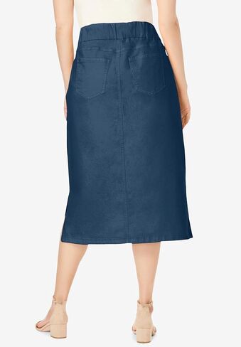 Jessica London Women's Plus Size Casual Comfort Elastic Waist Stretch Denim Midi Skirt in Kuwait