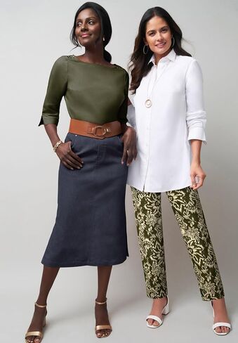 Jessica London Women's Plus Size Casual Comfort Elastic Waist Stretch Denim Midi Skirt in Kuwait