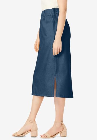 Jessica London Women's Plus Size Casual Comfort Elastic Waist Stretch Denim Midi Skirt in Kuwait
