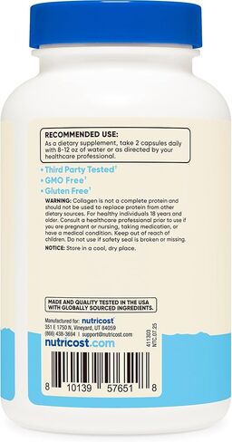 Nutricost BioCell Collagen (1,000mg) 120 Capsules - Hydrolyzed Type II Collagen Supplement, GMO-Free, Gluten-Free, 60 Servings in Saudi Arabia