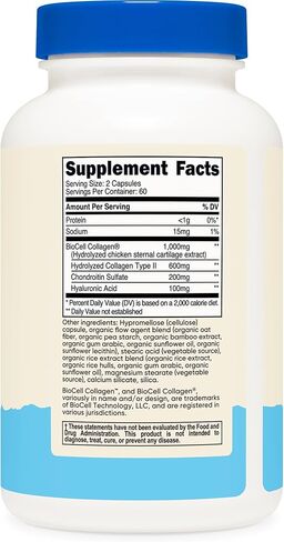 Nutricost BioCell Collagen (1,000mg) 120 Capsules - Hydrolyzed Type II Collagen Supplement, GMO-Free, Gluten-Free, 60 Servings in Saudi Arabia