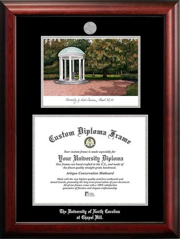 إطار ميدالية فضية للجنسين من NCAA North Carolina Tar Heels جامعة كارولينا الشمالية، تشابل هيل 14 عرض × 11.5 ارتفاع إطار دبلوم فضي منقوش مع طباعة حجرية لصور الحرم الجامعي، بني، مقاس واحد in Saudi Arabia