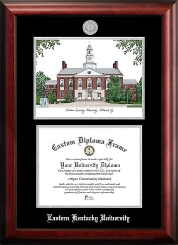 NCAA Eastern Kentucky Colonels Unisex Silver Medallion Frame Eastern Kentucky University 11w x 8.5h Silver Embossed Diploma Frame with Campus Images Lithograph, Brown, One Size in Saudi Arabia