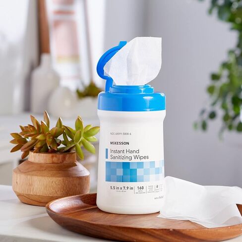 McKesson Instant Hand Sanitizing Wipes - Cleans Hands and Skin, Contains Ethyl Alcohol, No Rinsing Required - 5 1/2 in x 7 9/10 in, 160 Wipes, 12 Packs, 1920 Total in Saudi Arabia