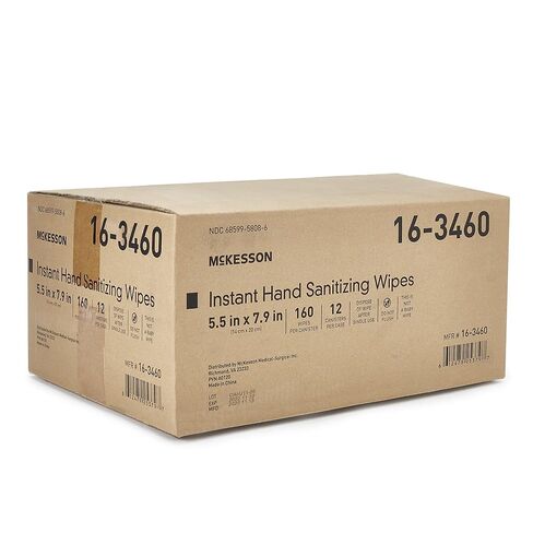 McKesson Instant Hand Sanitizing Wipes - Cleans Hands and Skin, Contains Ethyl Alcohol, No Rinsing Required - 5 1/2 in x 7 9/10 in, 160 Wipes, 12 Packs, 1920 Total in Saudi Arabia